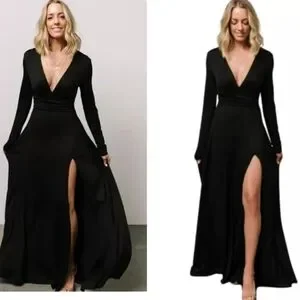 Baltic Born | Dresses | Nwt Baltic Born Arianna Maxi Dress Black V Neck  Longsleeve High Slit Size M | Poshmark